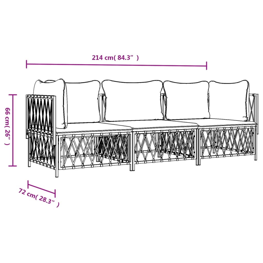 vidaXL 3 Piece Garden Lounge Set with Cushions White Steel