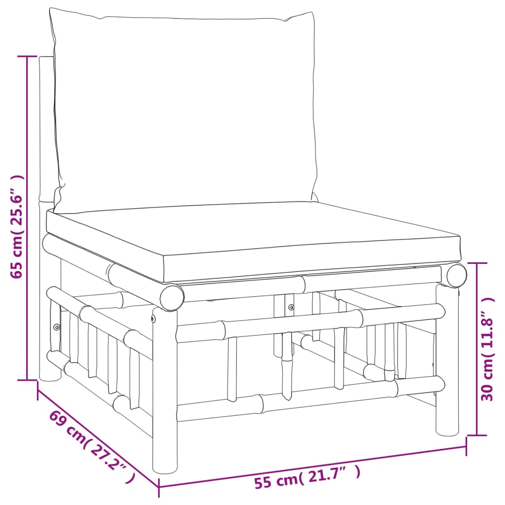 vidaXL 6 Piece Garden Lounge Set with Cream White Cushions Bamboo