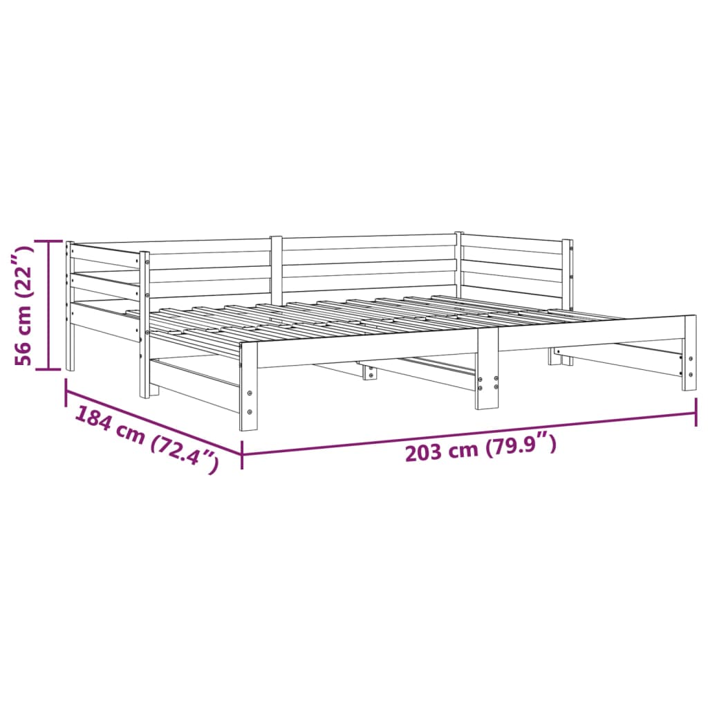 vidaXL Pull-out Day Bed without Mattress Solid Wood Pine 2x(90x200) cm