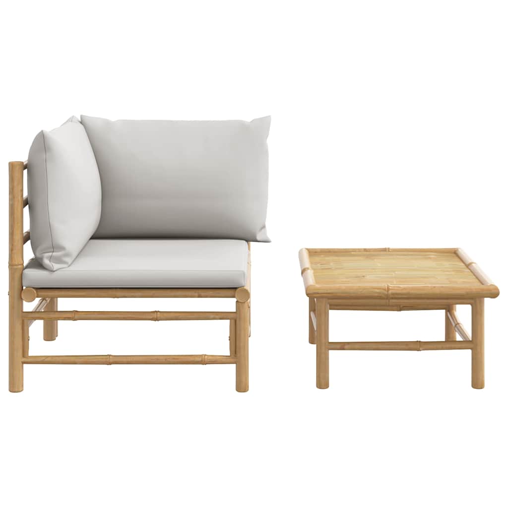 vidaXL 2 Piece Garden Lounge Set with Light Grey Cushions Bamboo