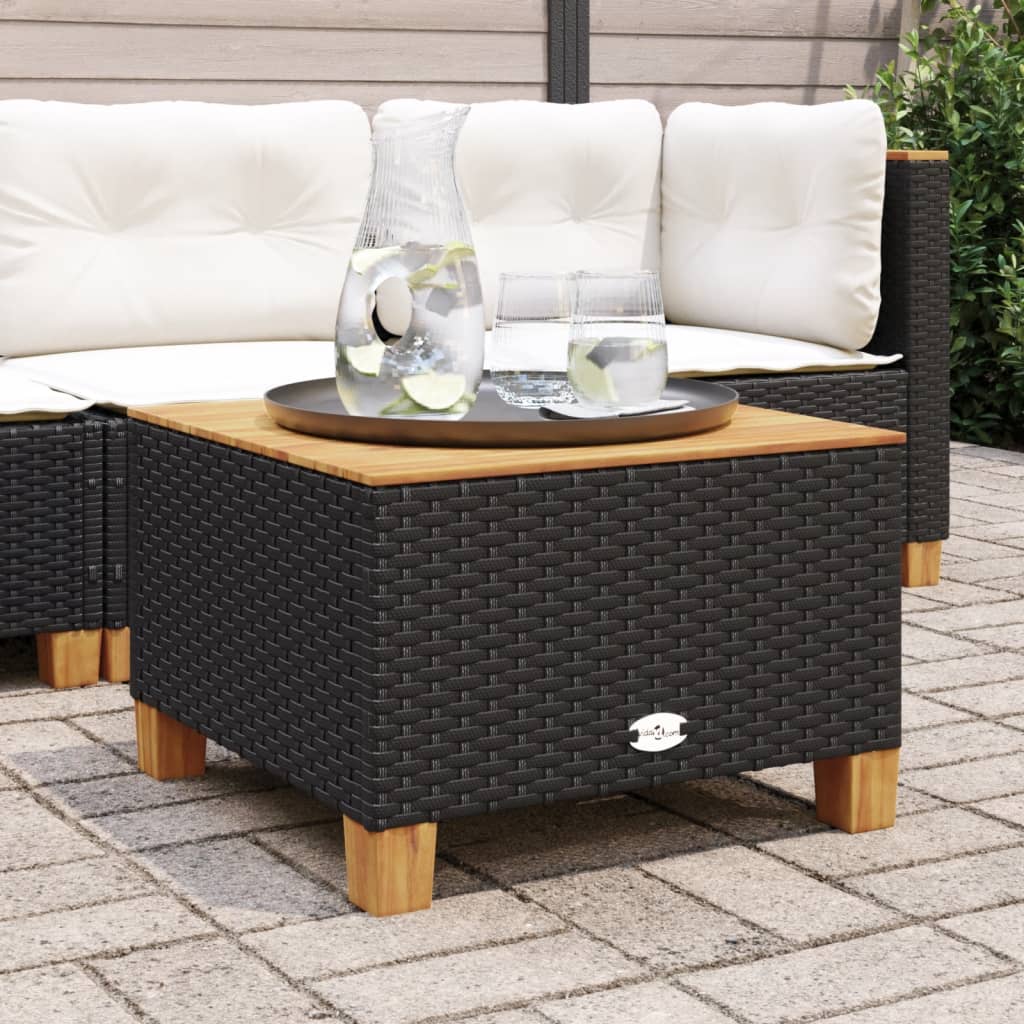 vidaXL Garden Table Grey 55x55x36 cm Poly Rattan Acacia Wood