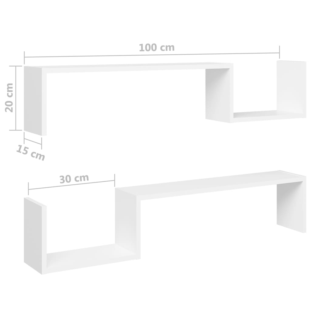 vidaXL Wall Shelf 2 pcs White 100x15x20 cm Engineered Wood