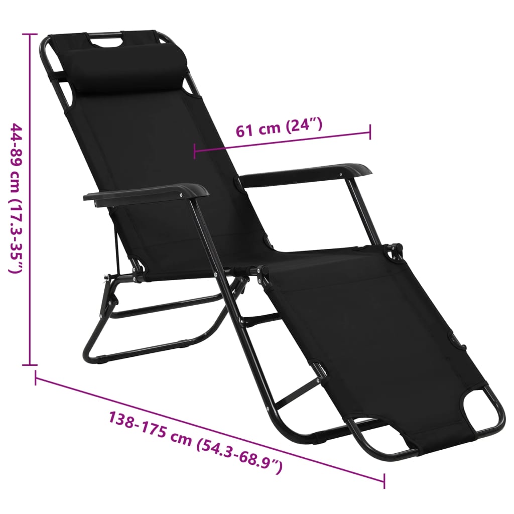 vidaXL Folding Sun Loungers 2 pcs with Footrests Steel Black