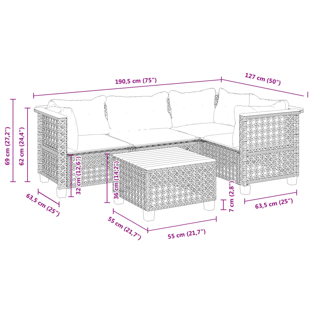 vidaXL 5 Piece Garden Sofa Set with Cushions Black Poly Rattan