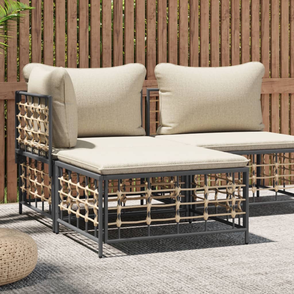 vidaXL Garden Footstool with Beige Cushion Poly Rattan