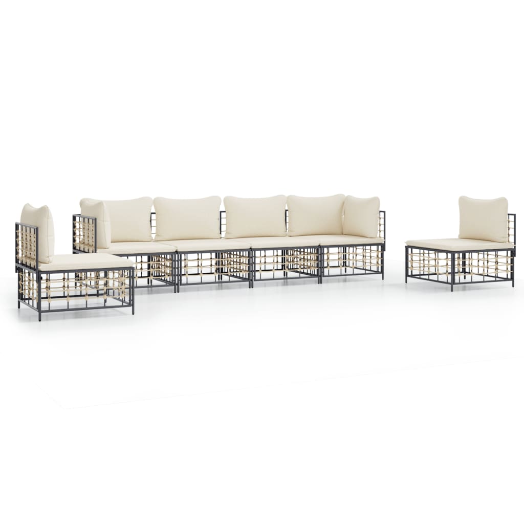 vidaXL 6 Piece Garden Lounge Set with Cushions Anthracite Poly Rattan