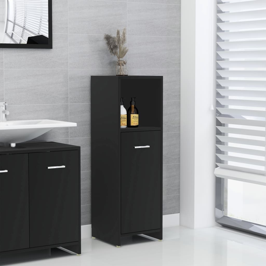 vidaXL Bathroom Cabinet Black 30x30x95 cm Engineered Wood