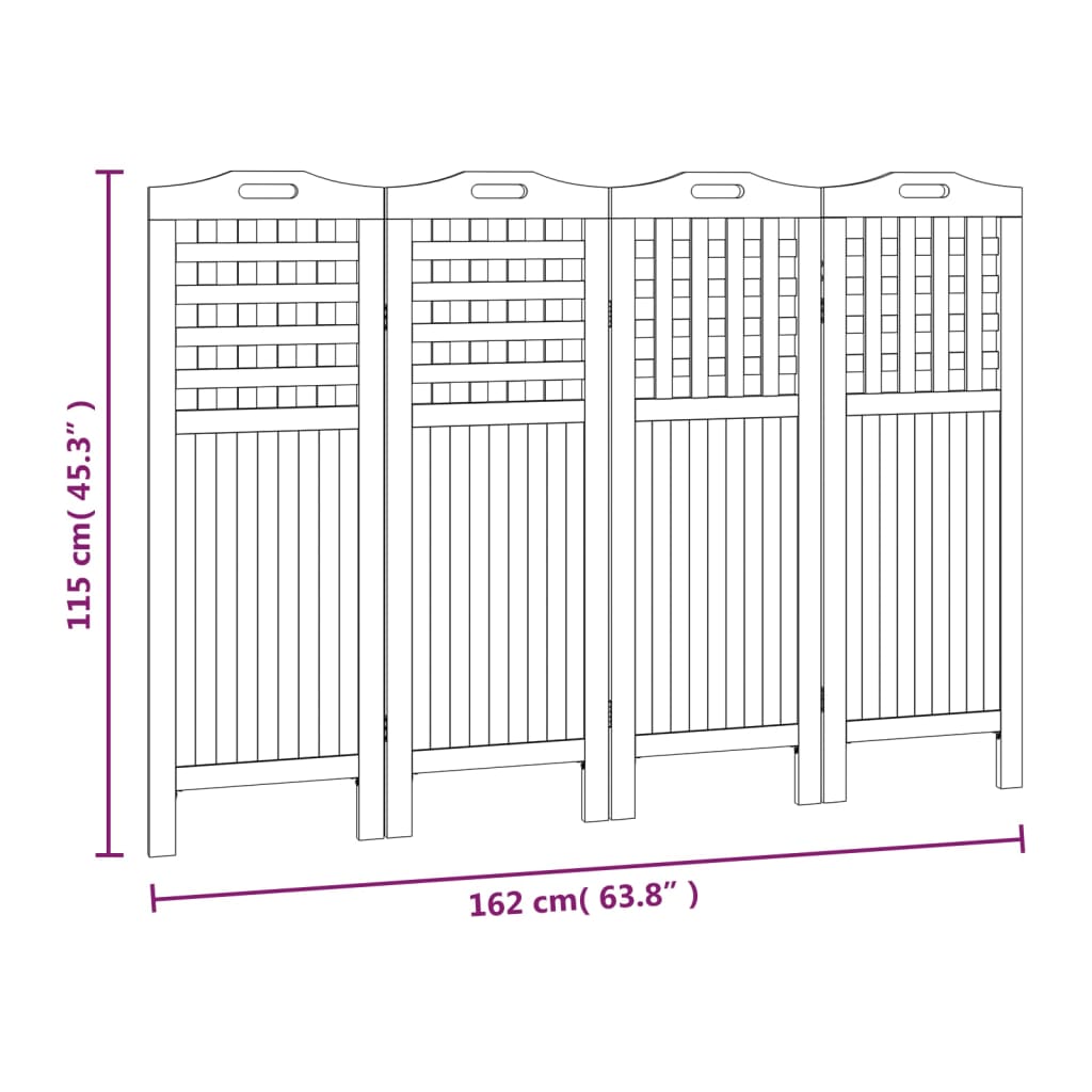vidaXL 4-Panel Room Divider 162x2x115 cm Solid Wood Acacia
