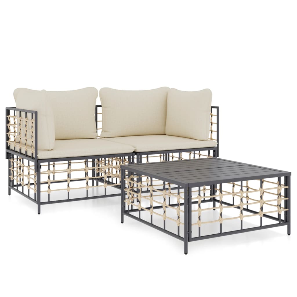 vidaXL 3 Piece Garden Lounge Set with Cushions Anthracite Poly Rattan