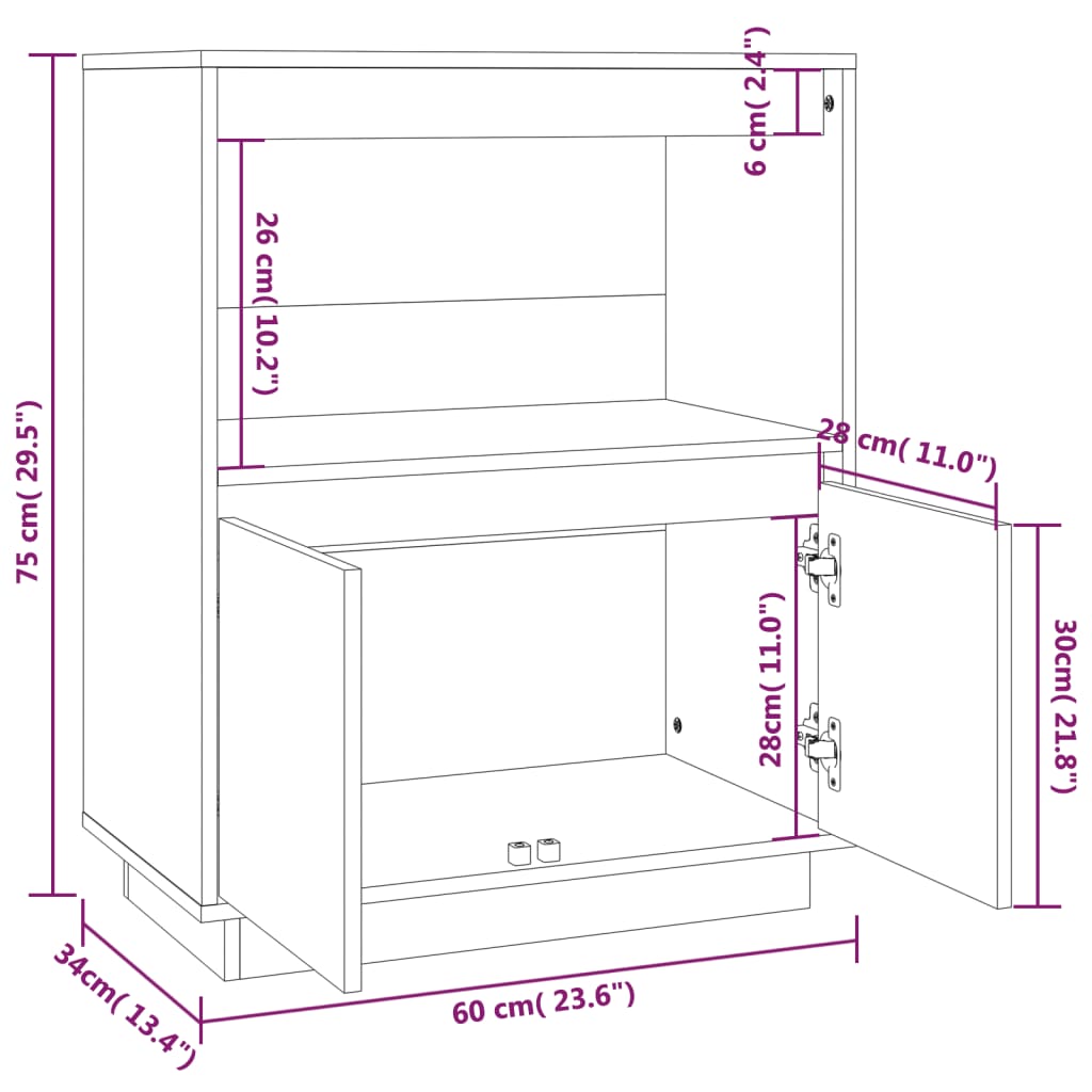 vidaXL Sideboard 60x34x75 cm Solid Wood Pine