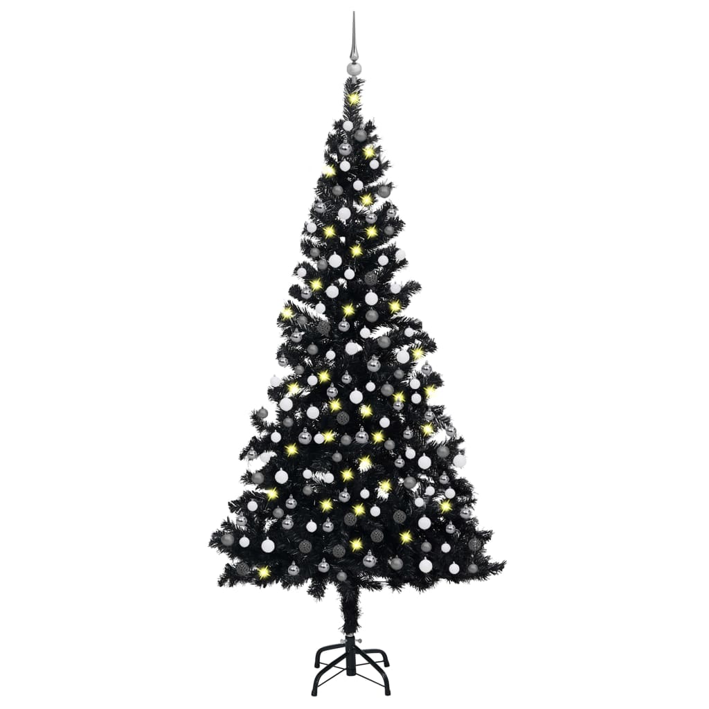 vidaXL Artificial Pre-lit Christmas Tree with Ball Set Black 210 cm PVC