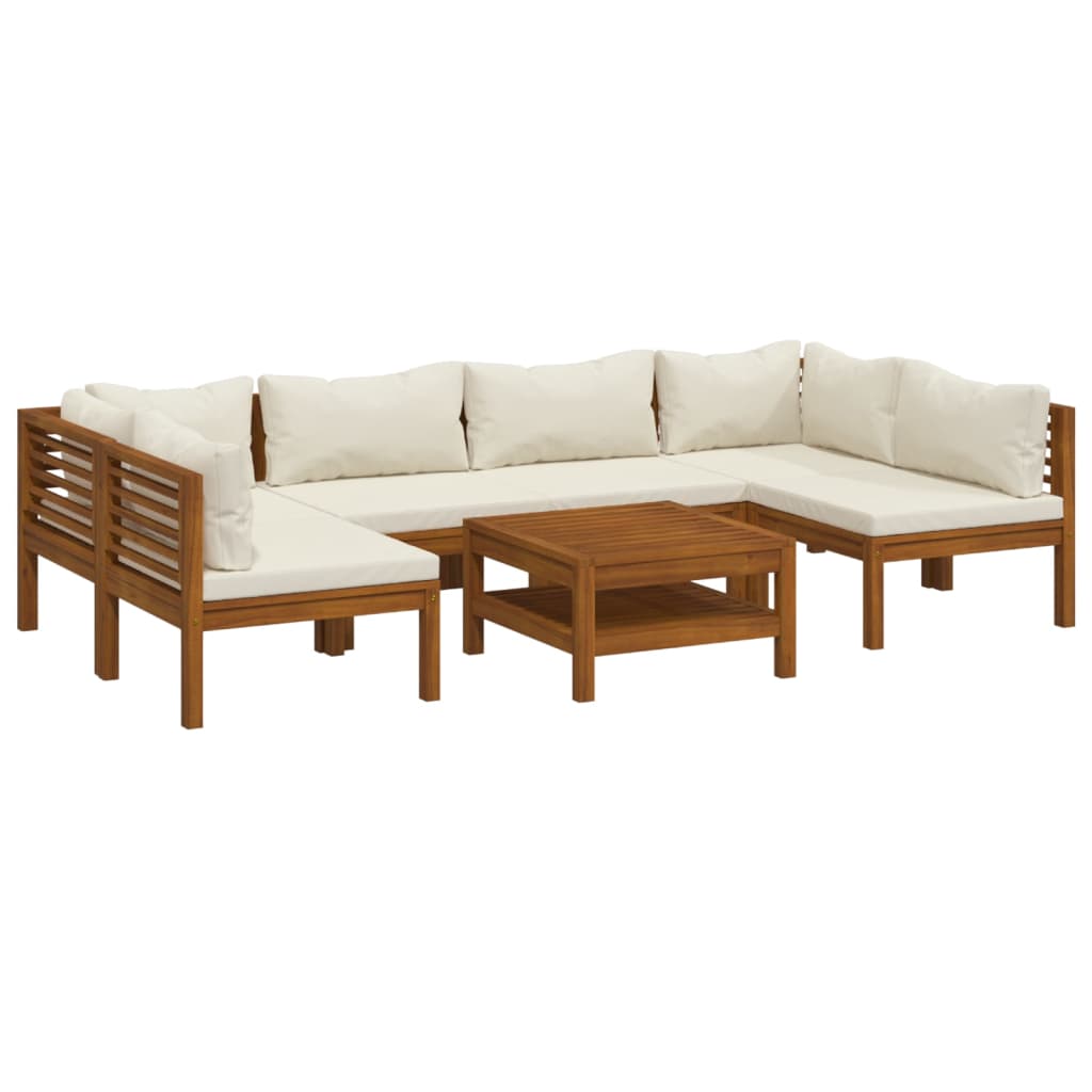 vidaXL 7 Piece Garden Lounge Set with Cream Cushion Solid Acacia Wood