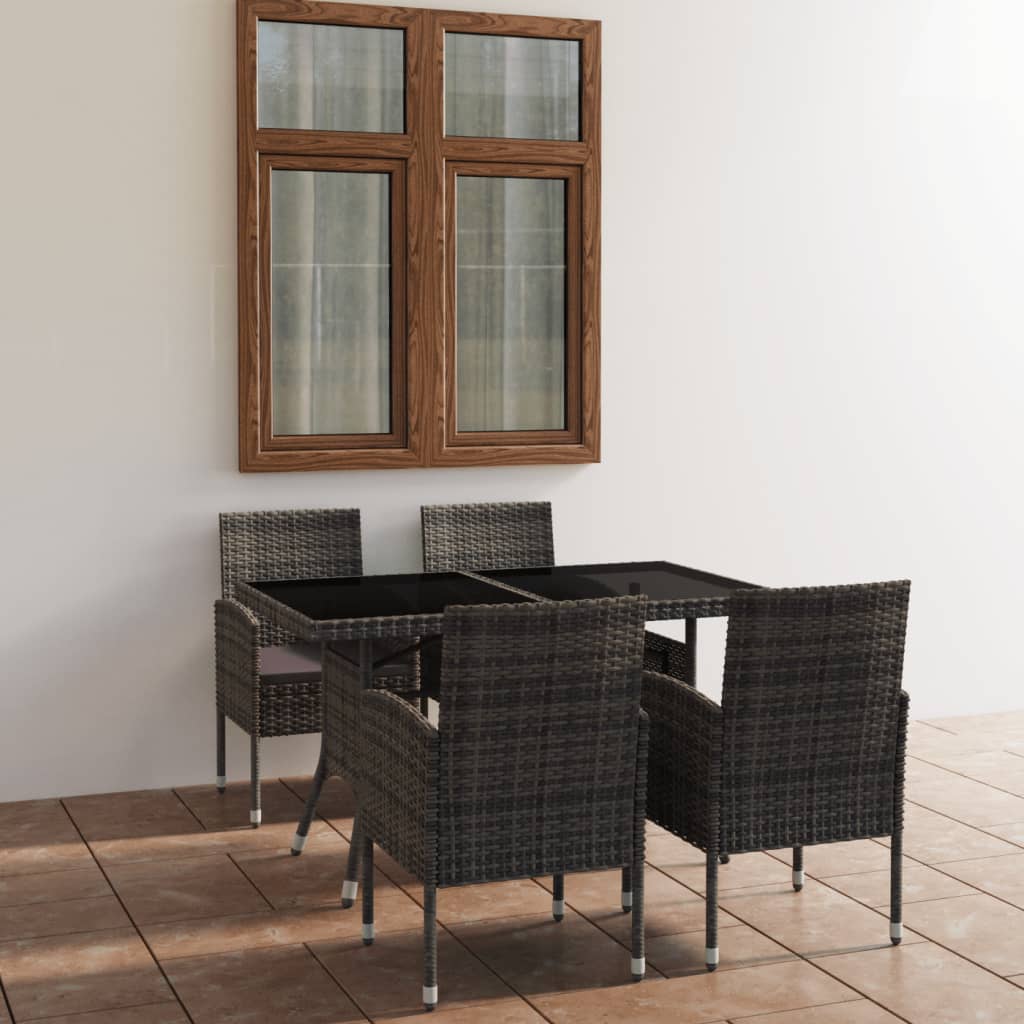 vidaXL 5 Piece Garden Dining Set Poly Rattan Anthracite & Grey