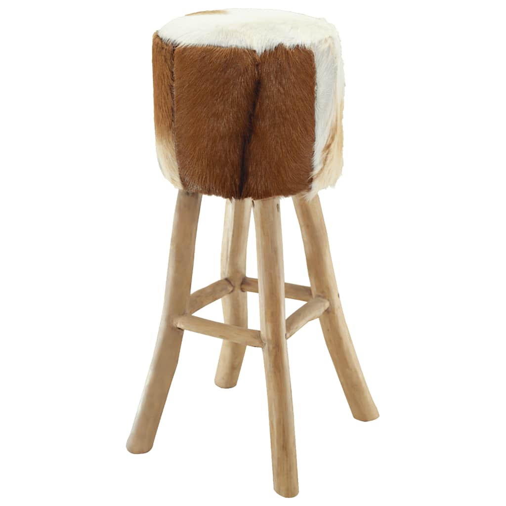 vidaXL Bar Stool Real Leather and Solid Teak Wood