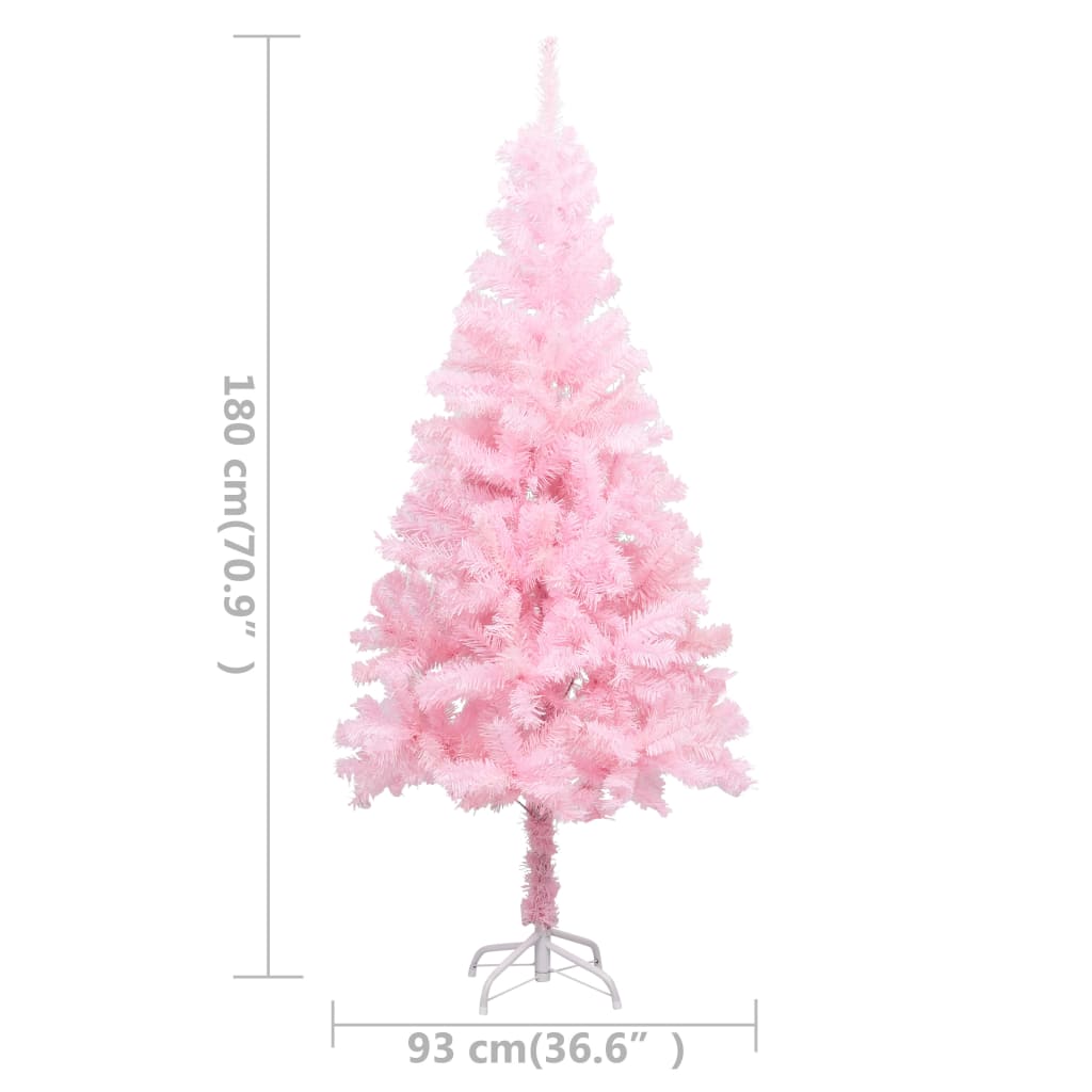 vidaXL Artificial Pre-lit Christmas Tree with Ball Set Pink 180 cm PVC