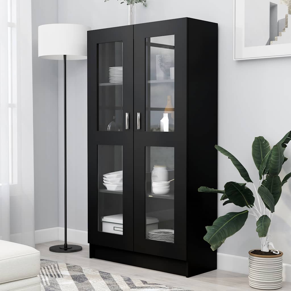 vidaXL Vitrine Cabinet Black 82.5x30.5x150 cm Engineered Wood