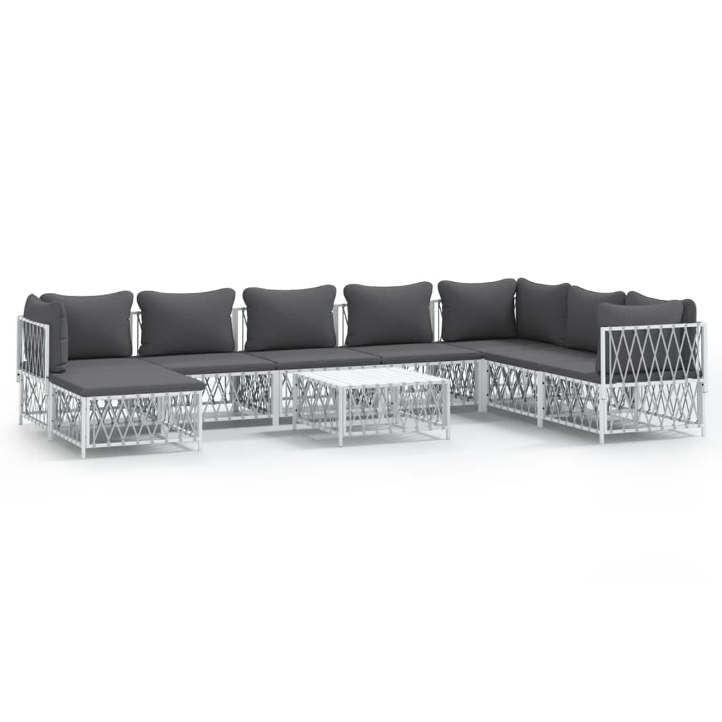 vidaXL 9 Piece Garden Lounge Set with Cushions White Steel