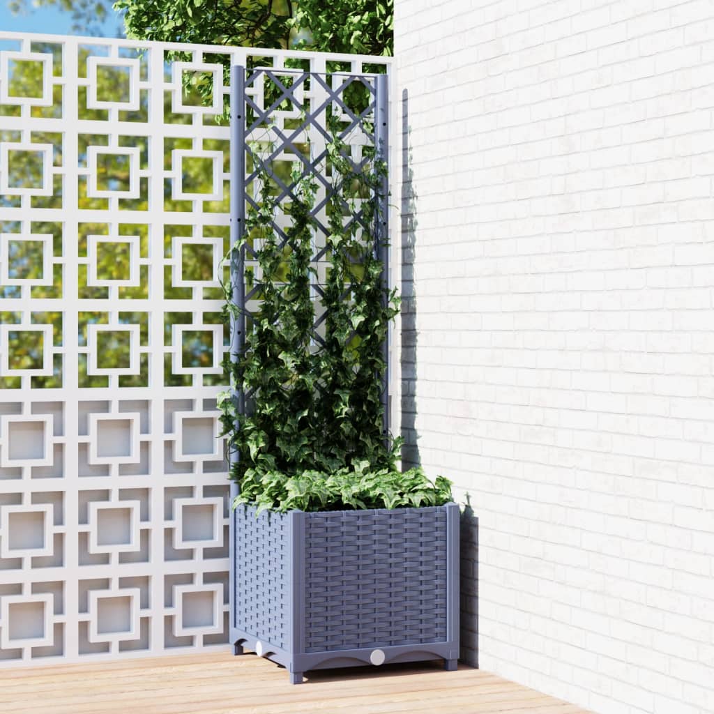 vidaXL Garden Planter with Trellis Blue Grey 40x40x136 cm PP