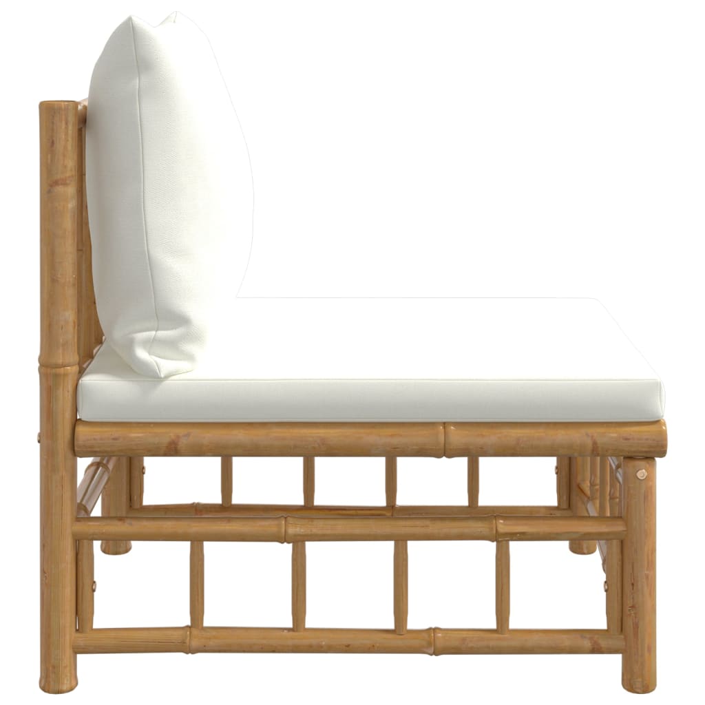 vidaXL Garden Middle Sofa with Cream White Cushions Bamboo