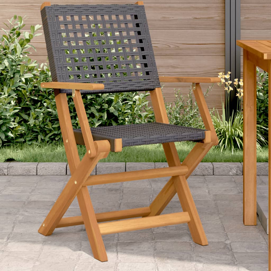 vidaXL Garden Chairs 2 pcs Black Solid Wood Acacia and Poly Rattan