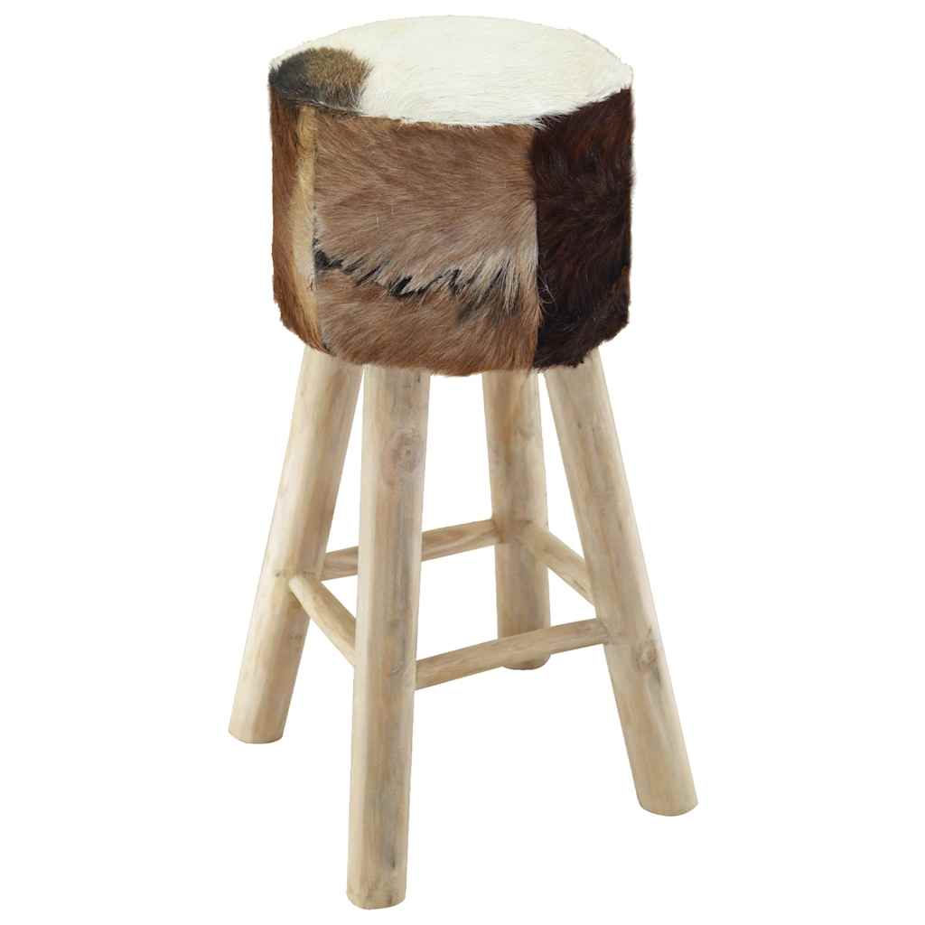 vidaXL Bar Stool Real Leather and Solid Teak Wood