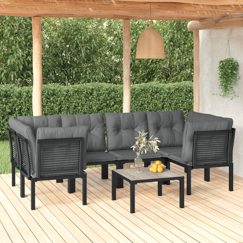 vidaXL 7 Piece Garden Lounge Set Black and Grey Poly Rattan
