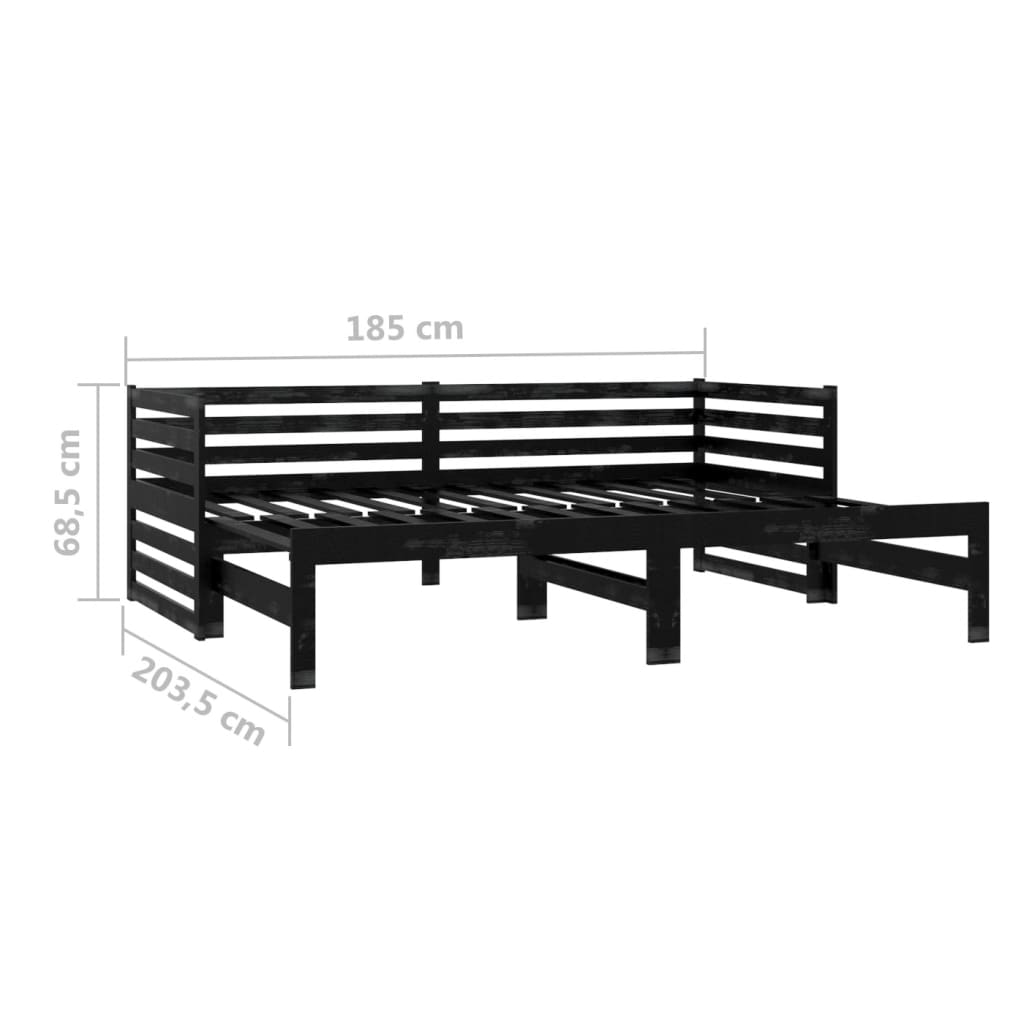 vidaXL Pull-out Day Bed without Mattress Black 2x(90x200) cm