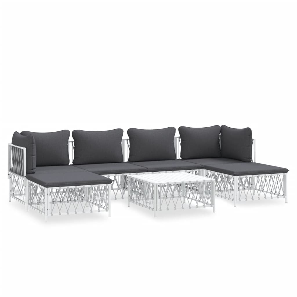 vidaXL 7 Piece Garden Lounge Set with Cushions White Steel