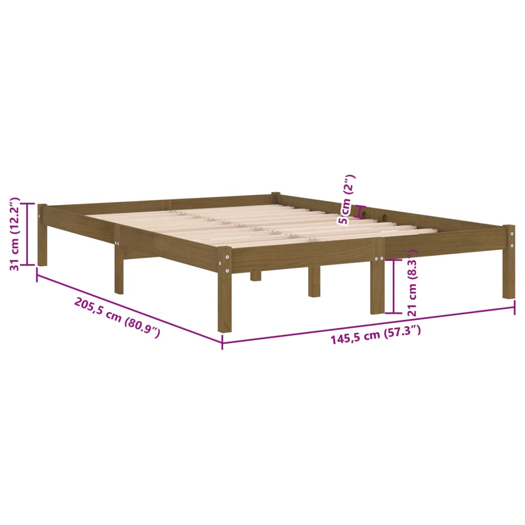 vidaXL Bed Frame without Mattress Honey Brown Solid Wood 140x200 cm