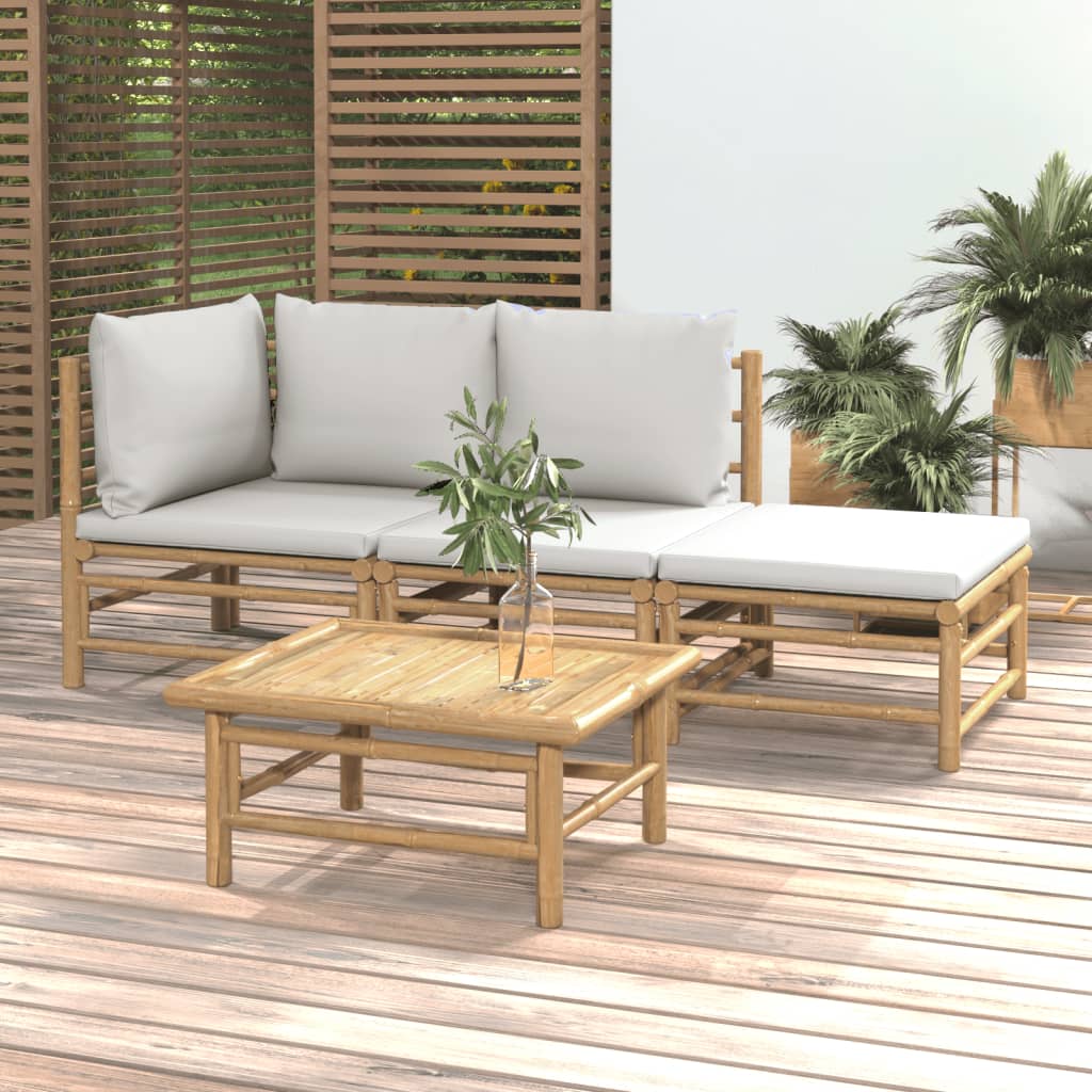 vidaXL 4 Piece Garden Lounge Set with Light Grey Cushions Bamboo