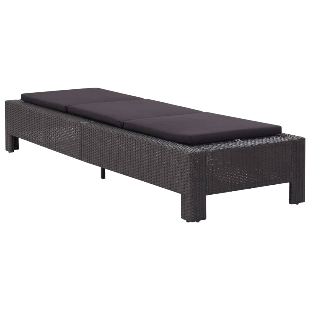 vidaXL Sunbed with Cushion Black Poly Rattan