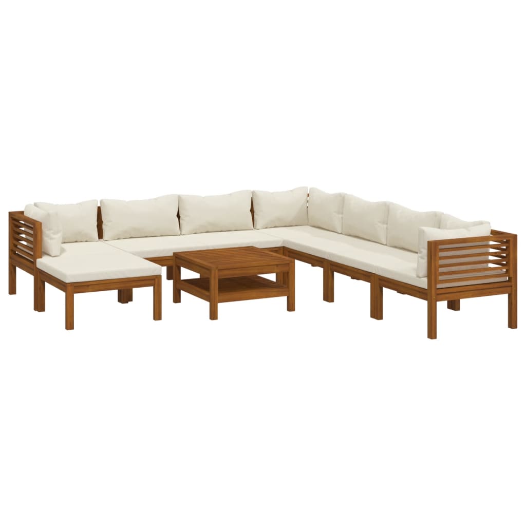 vidaXL 9 Piece Garden Lounge Set with Cream Cushion Solid Acacia Wood