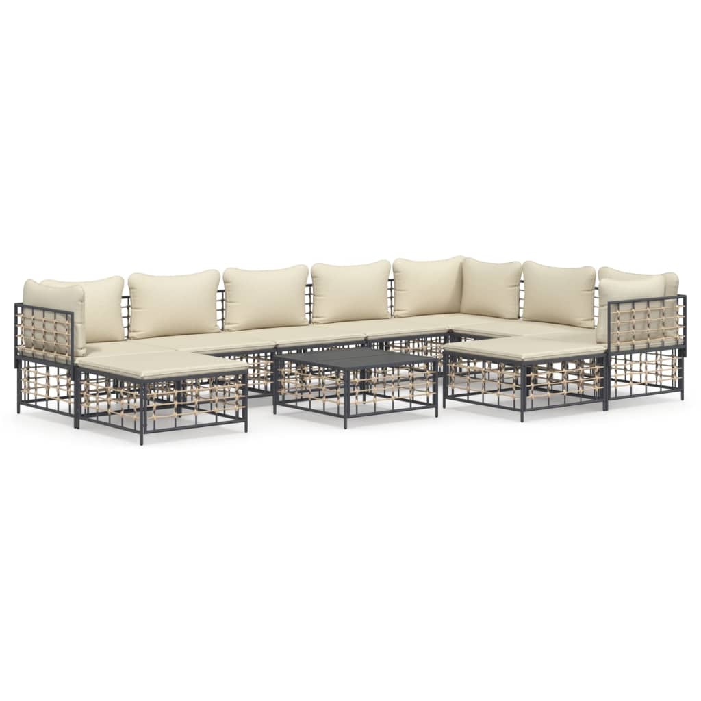 vidaXL 10 Piece Garden Lounge Set with Cushions Anthracite Poly Rattan