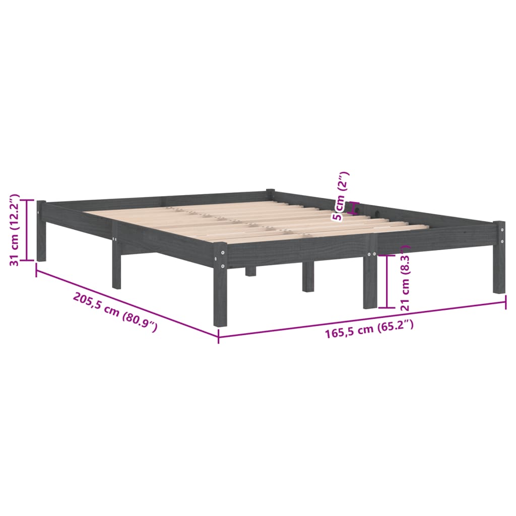 vidaXL Bed Frame without Mattress Grey Solid Wood 160x200 cm