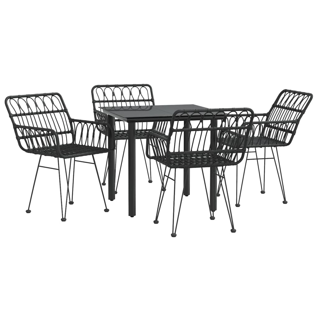 vidaXL 5 Piece Garden Dining Set Black Poly Rattan