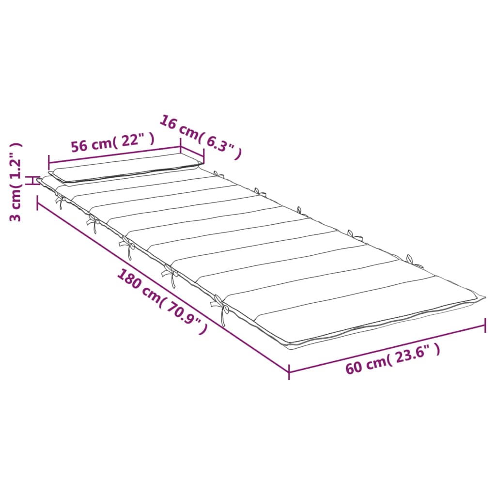 vidaXL Sun Lounger Cushion Cream 180x60x3 cm Oxford Fabric