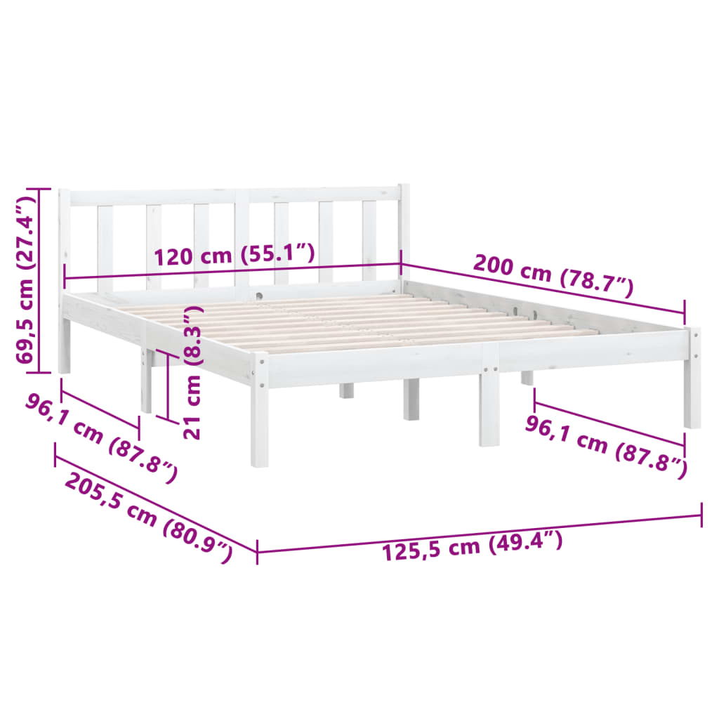 vidaXL Bed Frame without Mattress White Solid Wood 120x200 cm