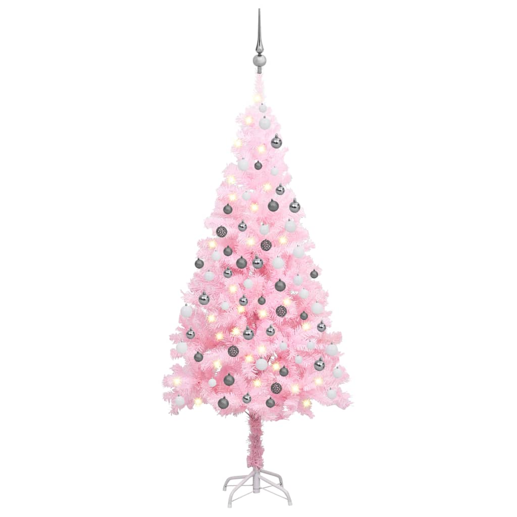 vidaXL Artificial Pre-lit Christmas Tree with Ball Set Pink 180 cm PVC