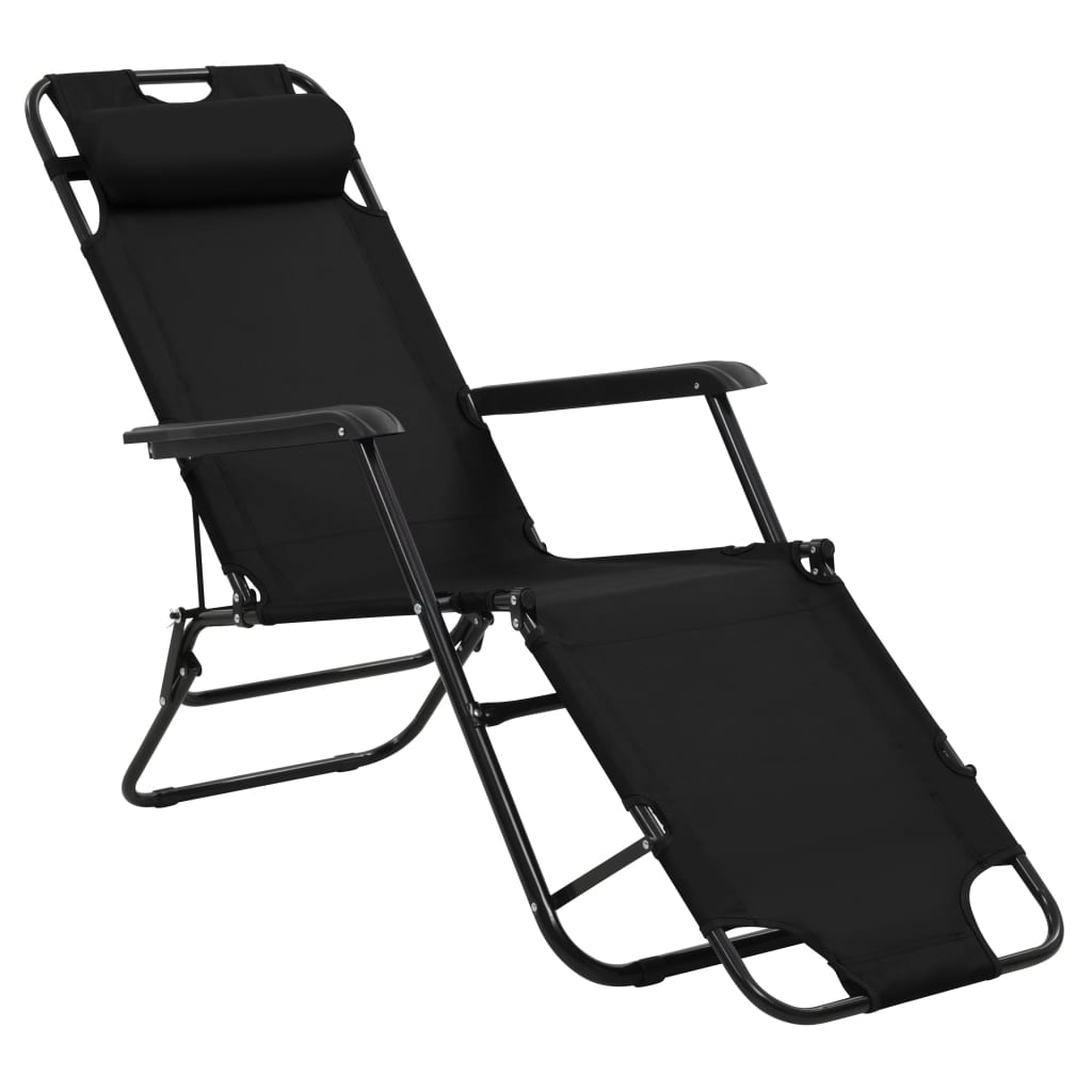 vidaXL Folding Sun Loungers 2 pcs with Footrests Steel Black