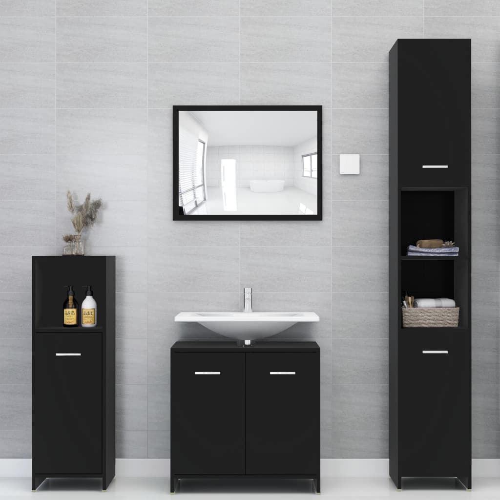 vidaXL Bathroom Cabinet Black 30x30x95 cm Engineered Wood