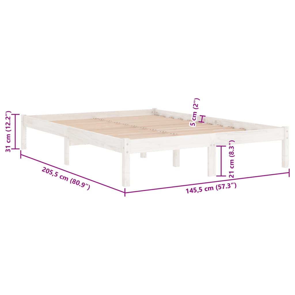 vidaXL Bed Frame without Mattress White Solid Wood 140x200 cm