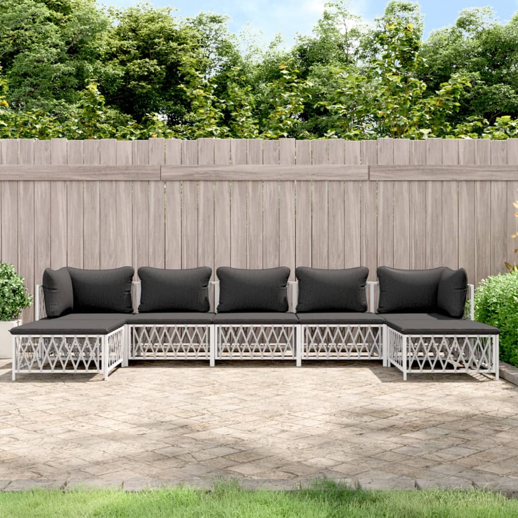 vidaXL 7 Piece Garden Lounge Set with Cushions White Steel