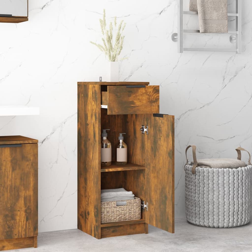 vidaXL Bathroom Cabinet Smoked Oak 32x34x90 cm Engineered Wood