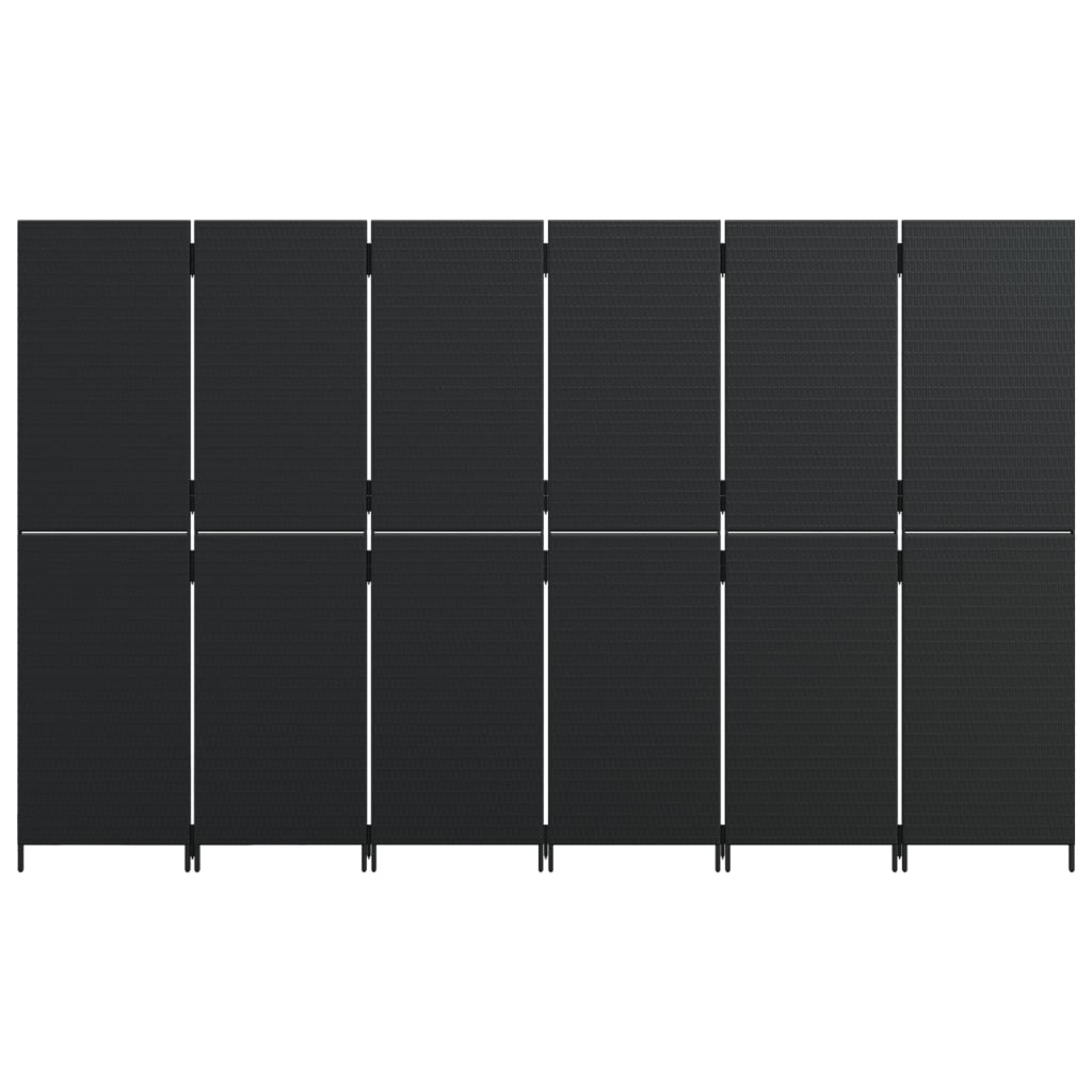 vidaXL Room Divider 6 Panels Black Poly Rattan