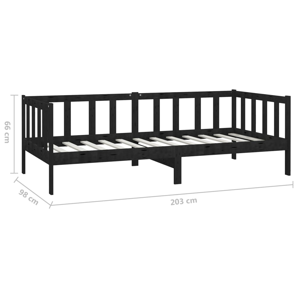 vidaXL Day Bed without Mattress Black Solid Wood Pine 90x200 cm