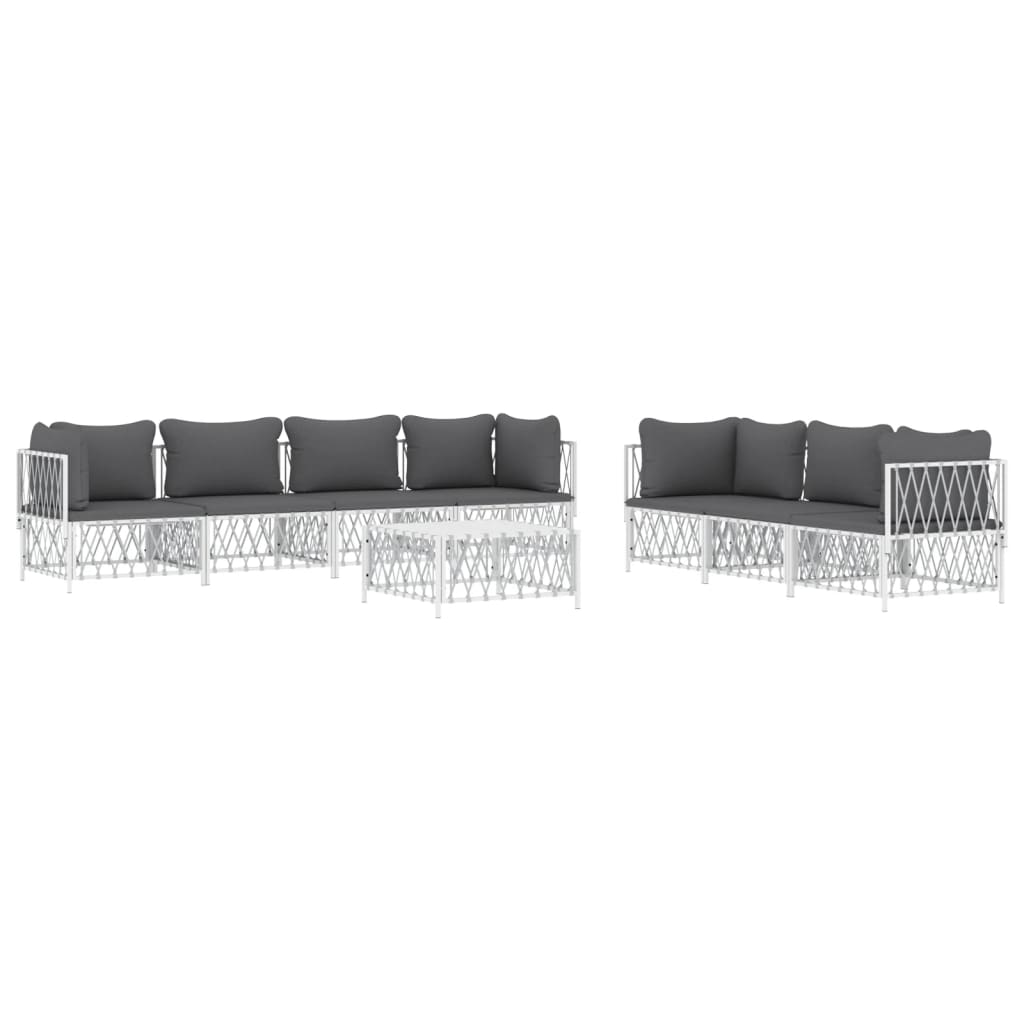 vidaXL 8 Piece Garden Lounge Set with Cushions White Steel