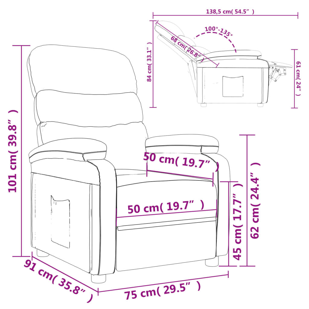 vidaXL Recliner Chair Cream Fabric
