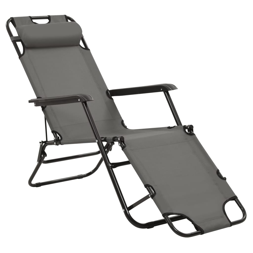 vidaXL Folding Sun Loungers 2 pcs with Footrests Steel Grey