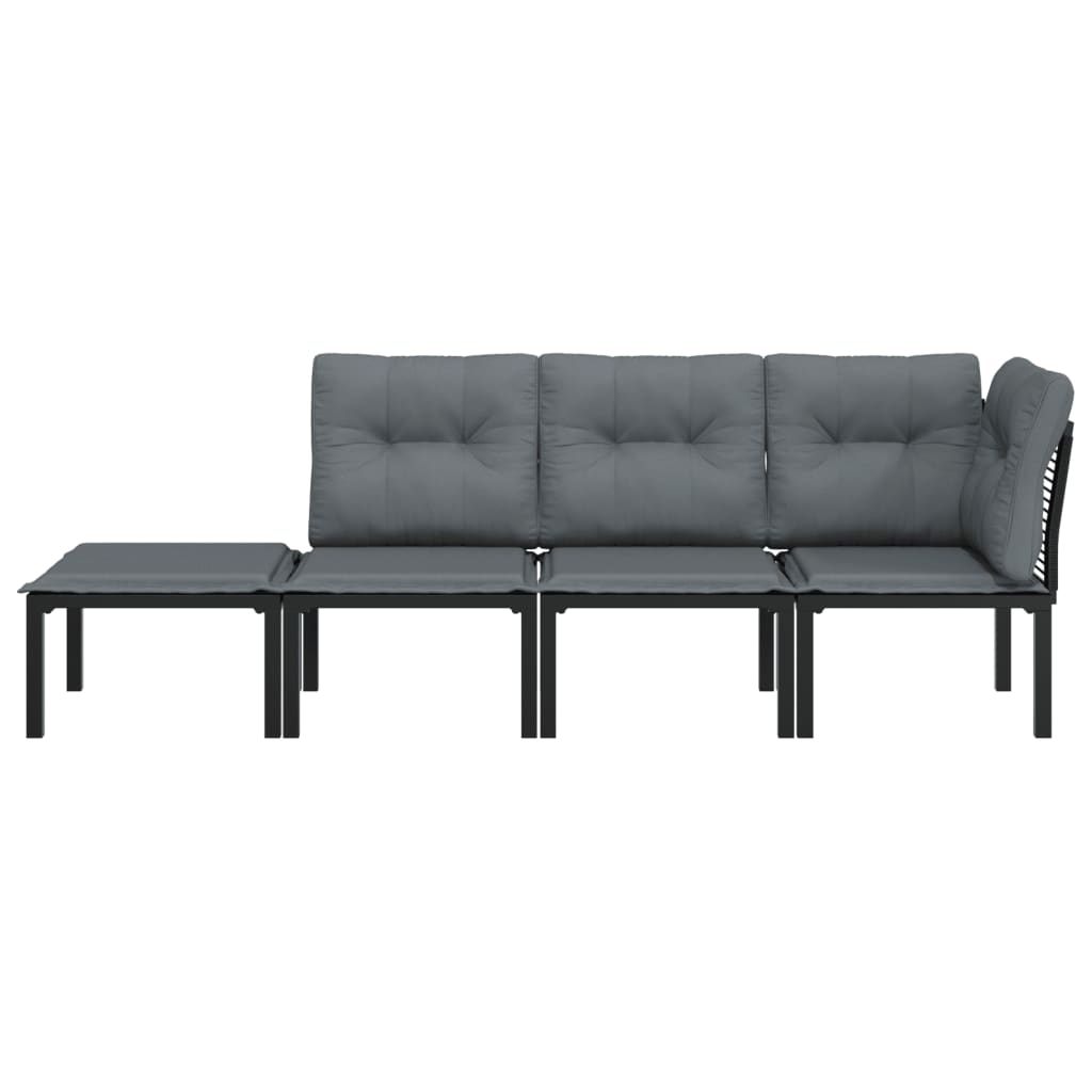 vidaXL 4 Piece Garden Lounge Set Black and Grey Poly Rattan
