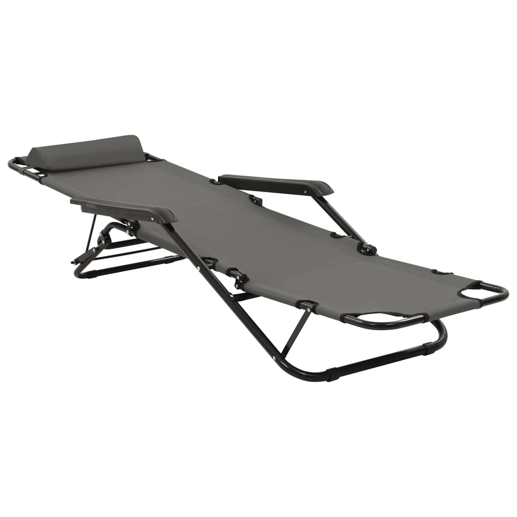 vidaXL Folding Sun Loungers 2 pcs with Footrests Steel Grey